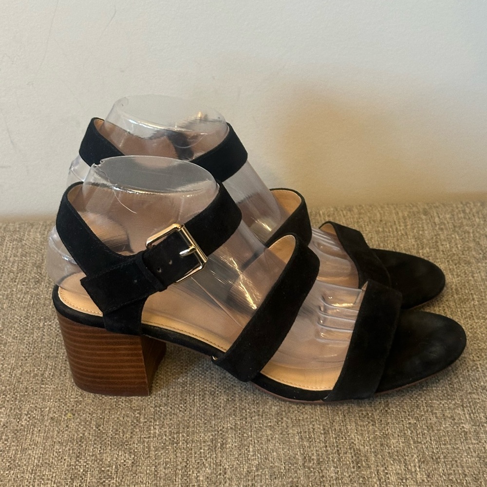J.Crew three-strap Black suede sandals with a block heel Size 9